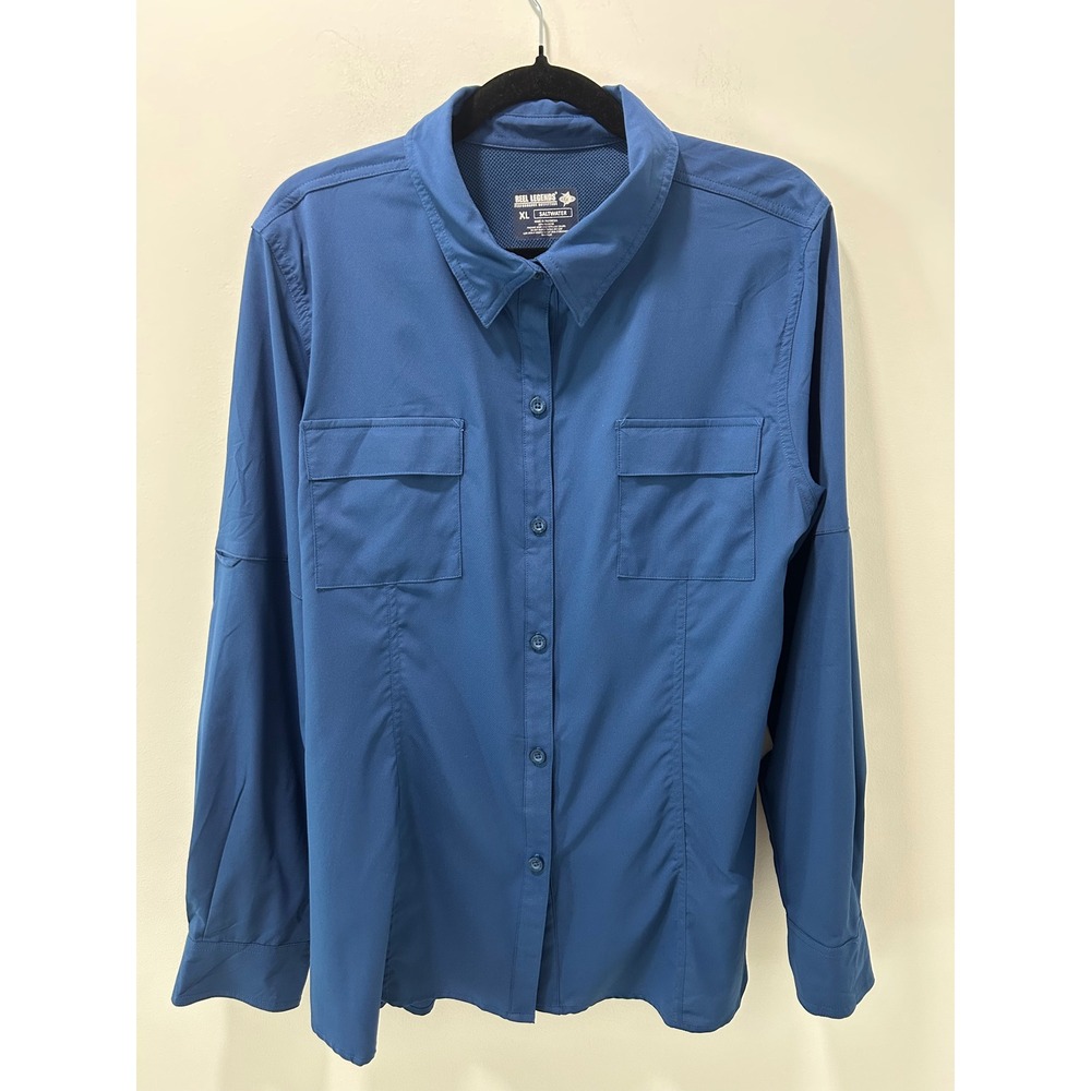 Reel Legends Saltwater Womens XL Blue Fishing Shirt Vented Long Sleeve Button Up